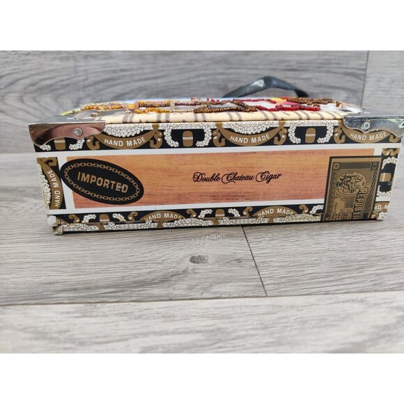 Cigar Box Purse Adorable Kitten's Design Silver Trim Sequins Checker Interior - Picture 8 of 16